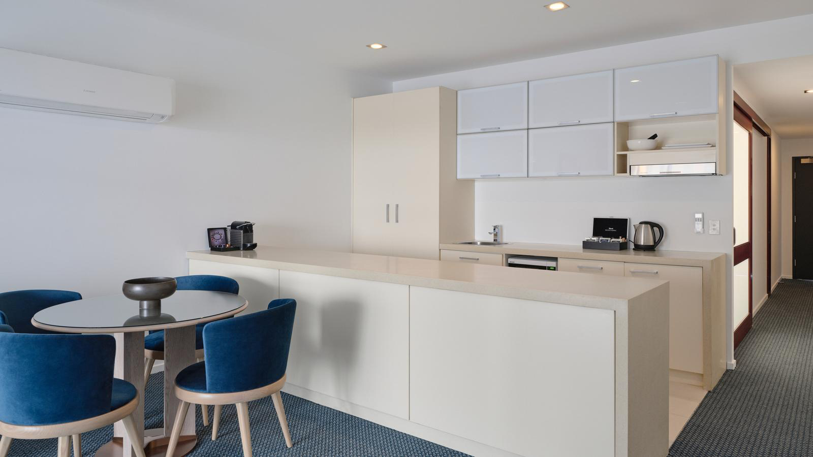 Kitchen in deluxe apartment with harbour views at RACV Hobart Resort.
