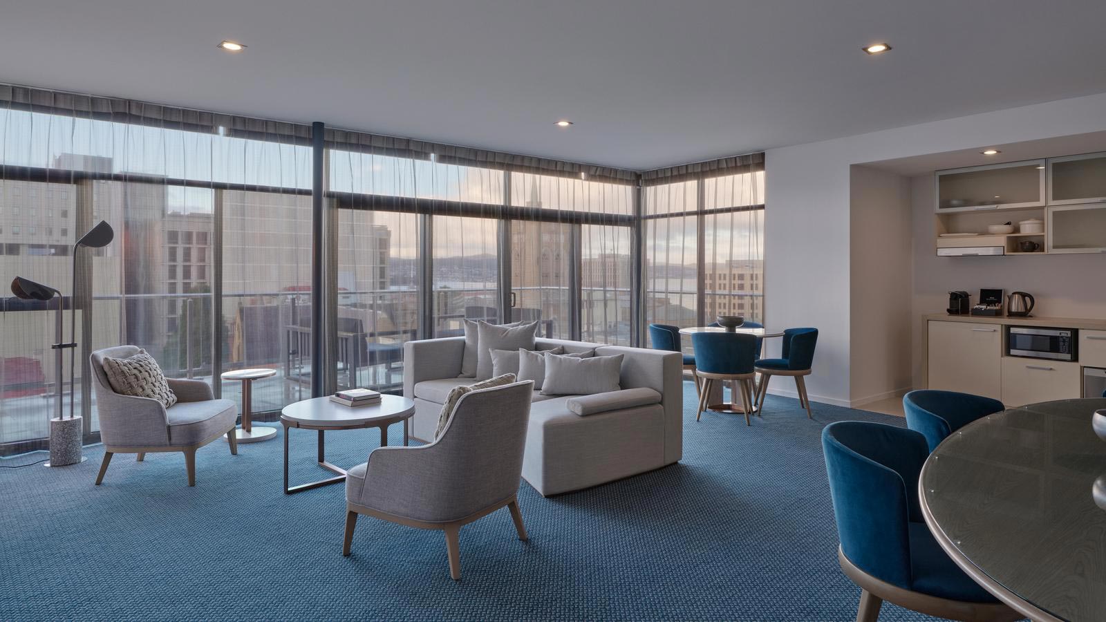 Lounge room of the penthouse at RACV Hobart Resort.