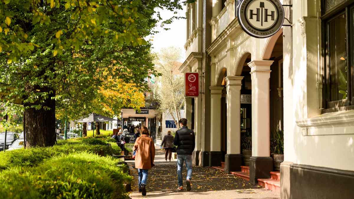 people walking down street in Healesville, Victoria