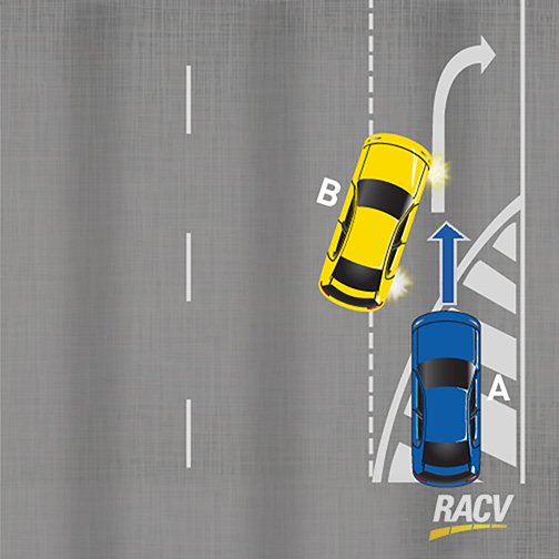 Image depicting two cars turning over painted lines on road.