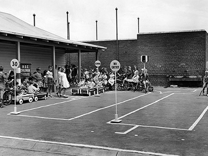 Children attending Traffic Rule Lessons at Caulfield South State School in 1962.