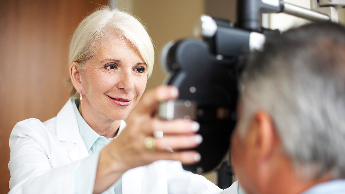 person having eye exam by an optomestrist