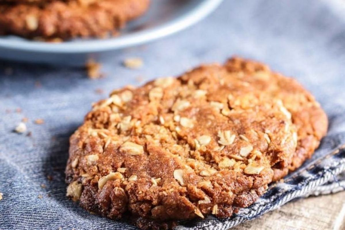 anzac biscuit on blue denim material