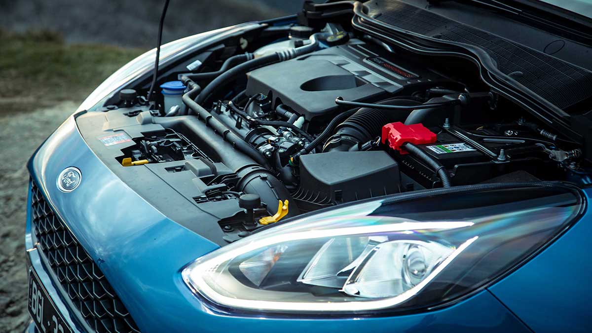 Engine bay of the Ford Fiesta ST 2020