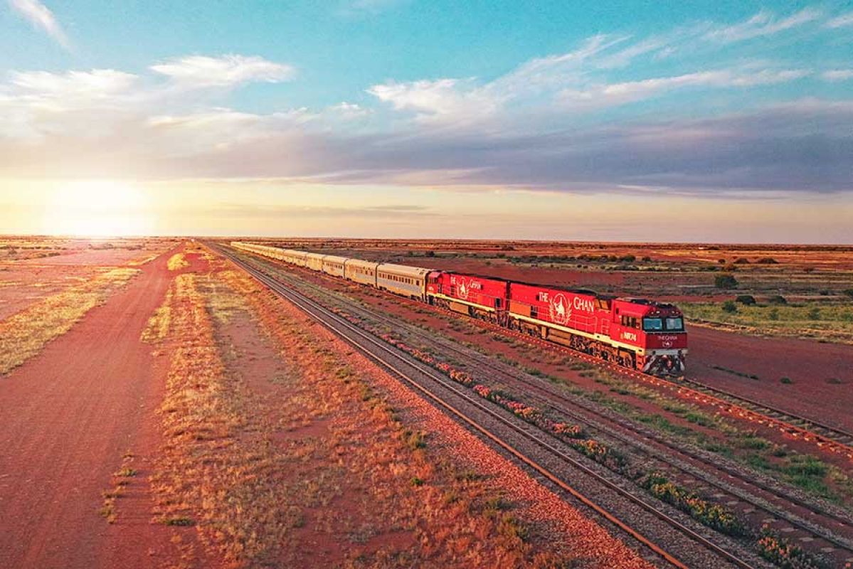 Th Ghan rolling through the vast Australian outback