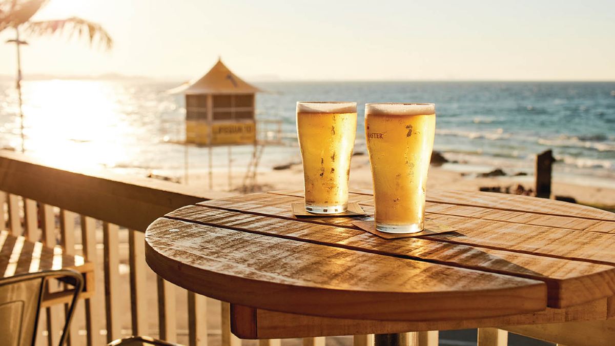 Beers on a table in the sunshine