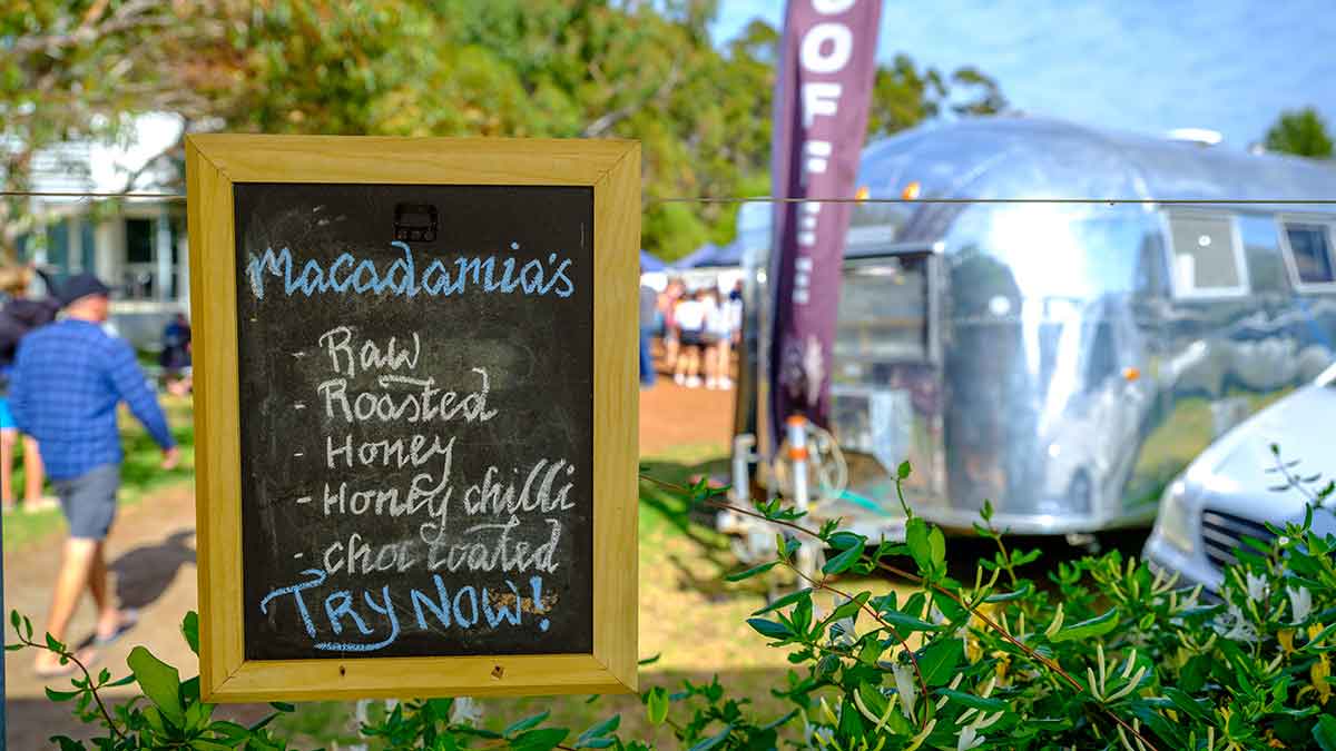 Black board sign at a market