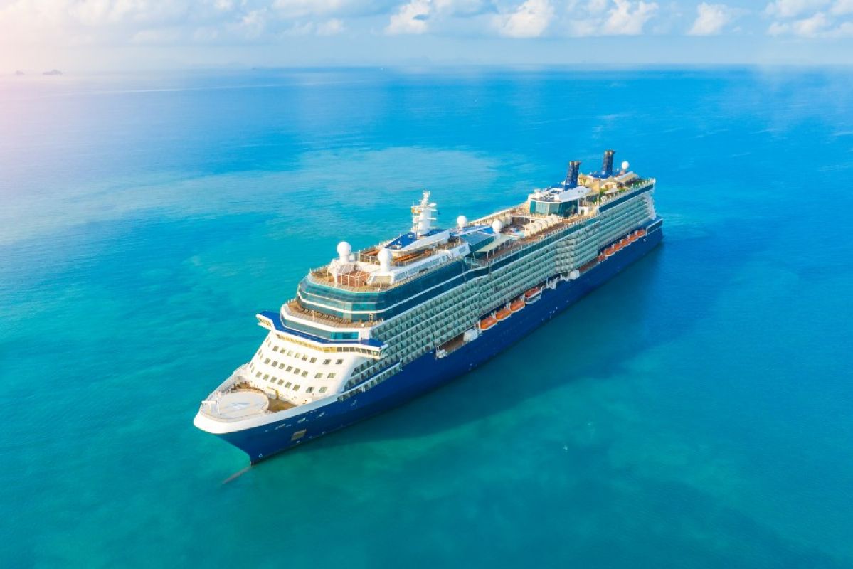 large cruise ship on beautiful blue ocean