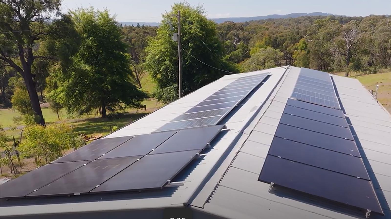 Aeriel view of solar panelling on the roof