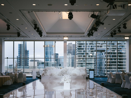 Level 17 at RACV City Club set up for a wedding reception