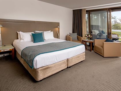 King bed in Golf View Room of RACV Healesville Country Club & Resort.