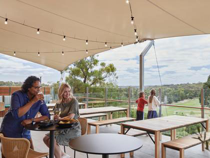 A couple enjoying a drink at the Goldfields beer garden.