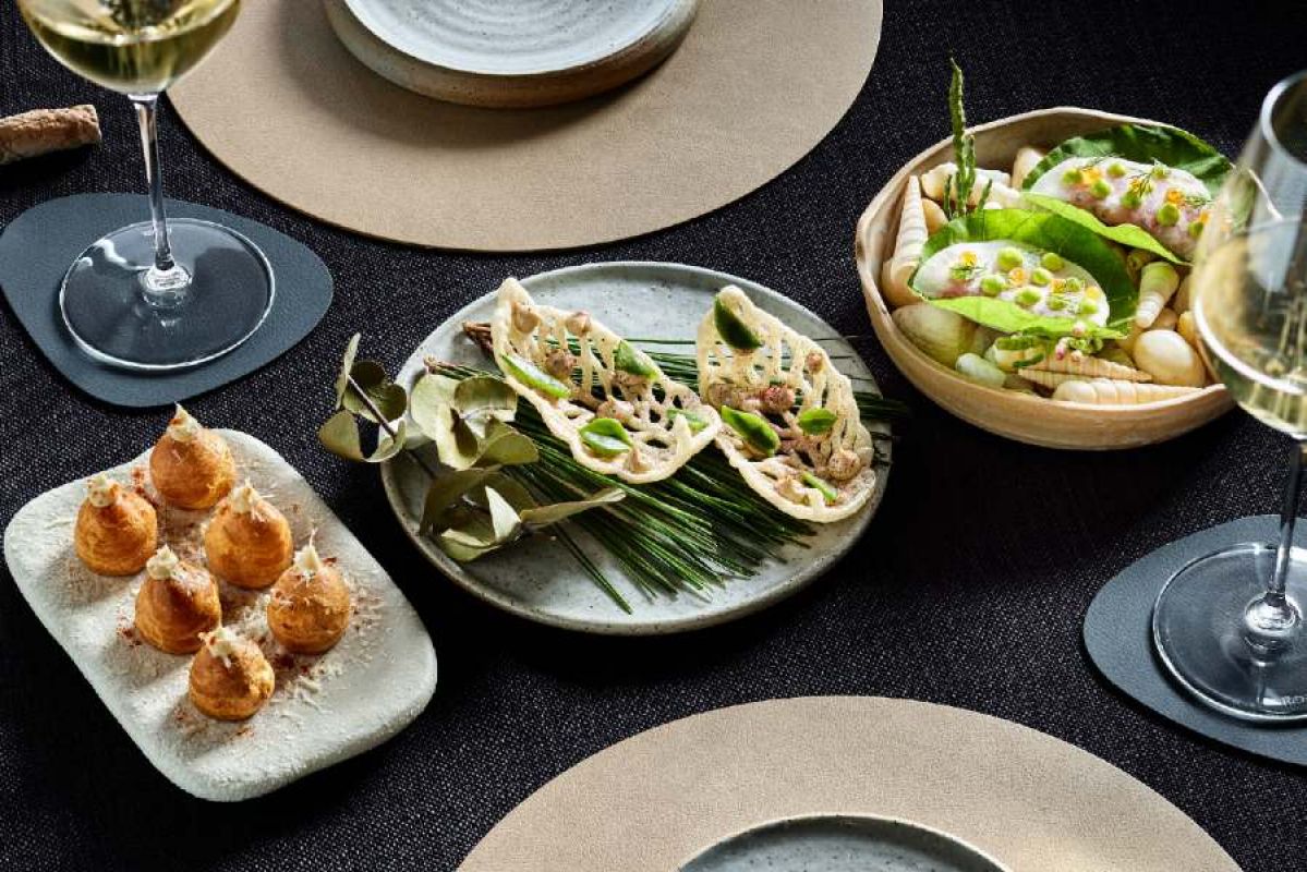 Canapes with wine glasses at Cape restaurant at RACV Cape Schanck Resort