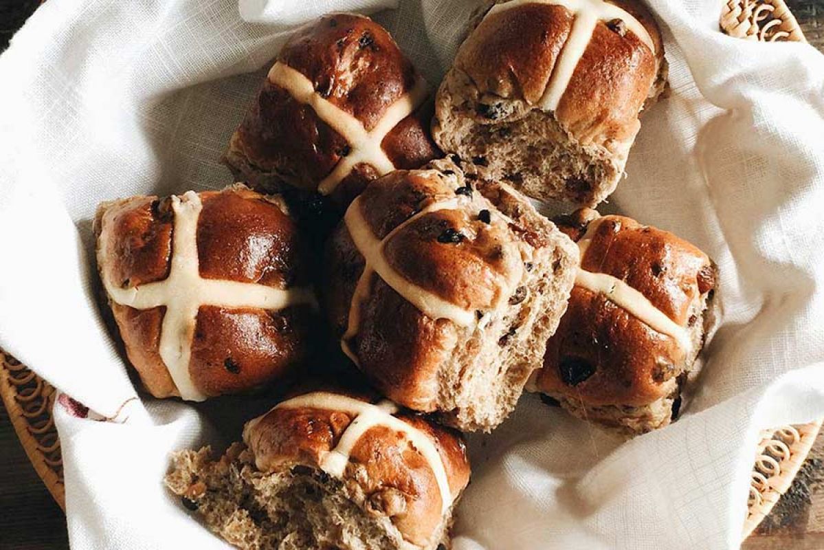 Hot cross buns in a basket