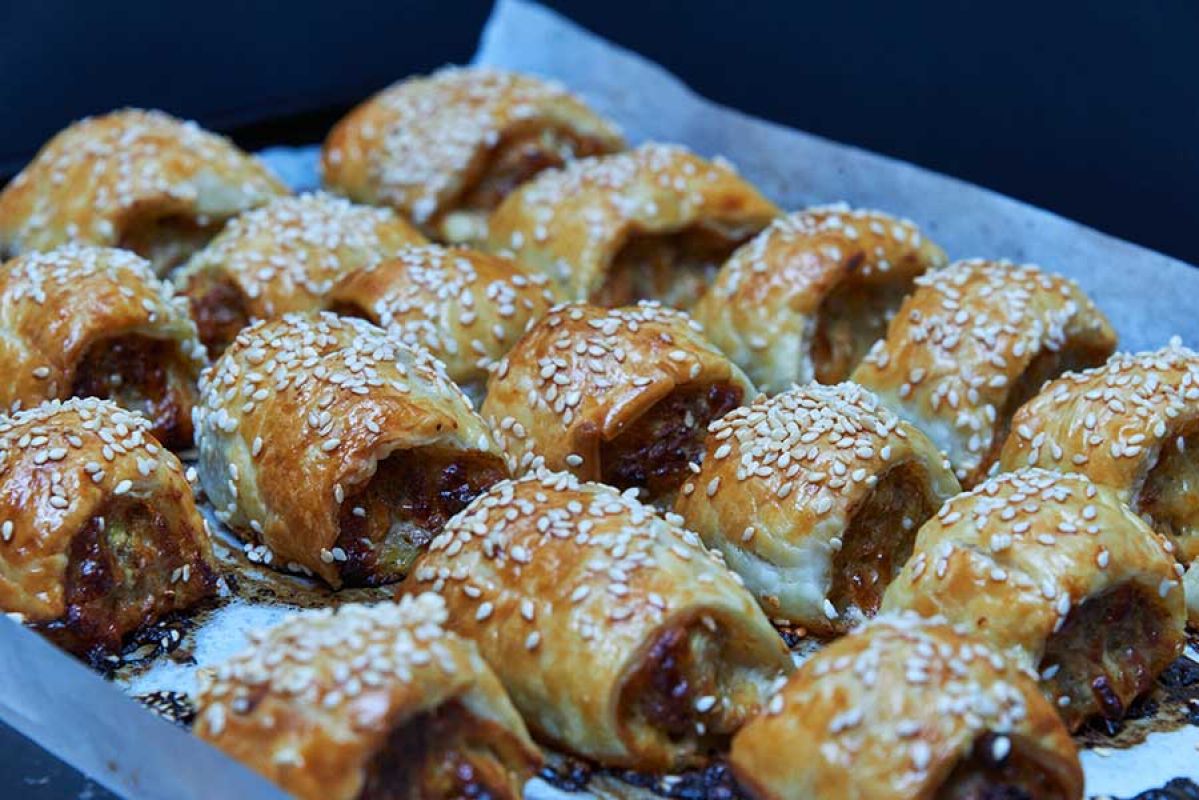 sausage rolls out of the oven