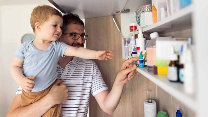 Child proof medicine store cabinet