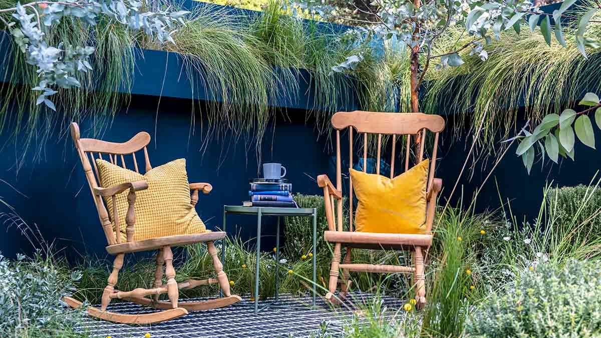 two rocking chairs outside