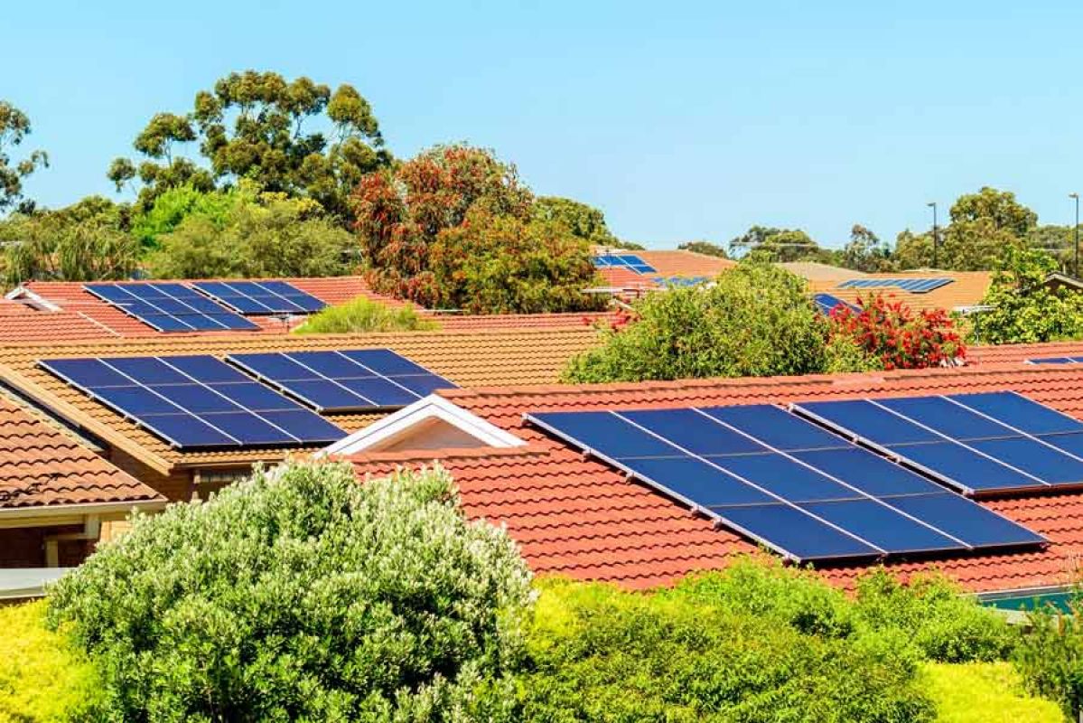 Rooftops with solar panels installed.