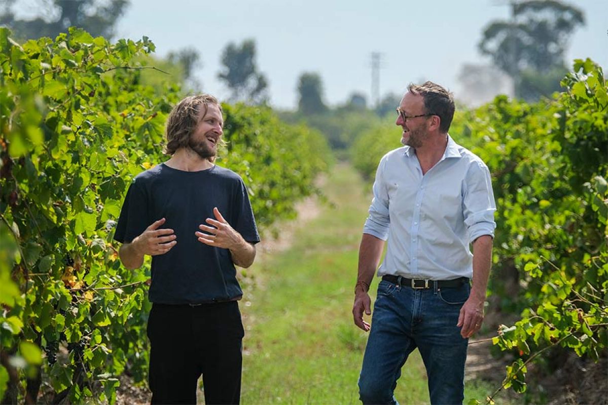 Matt Purbrick and Christian Maier walking in the Minimum Wines vineyards