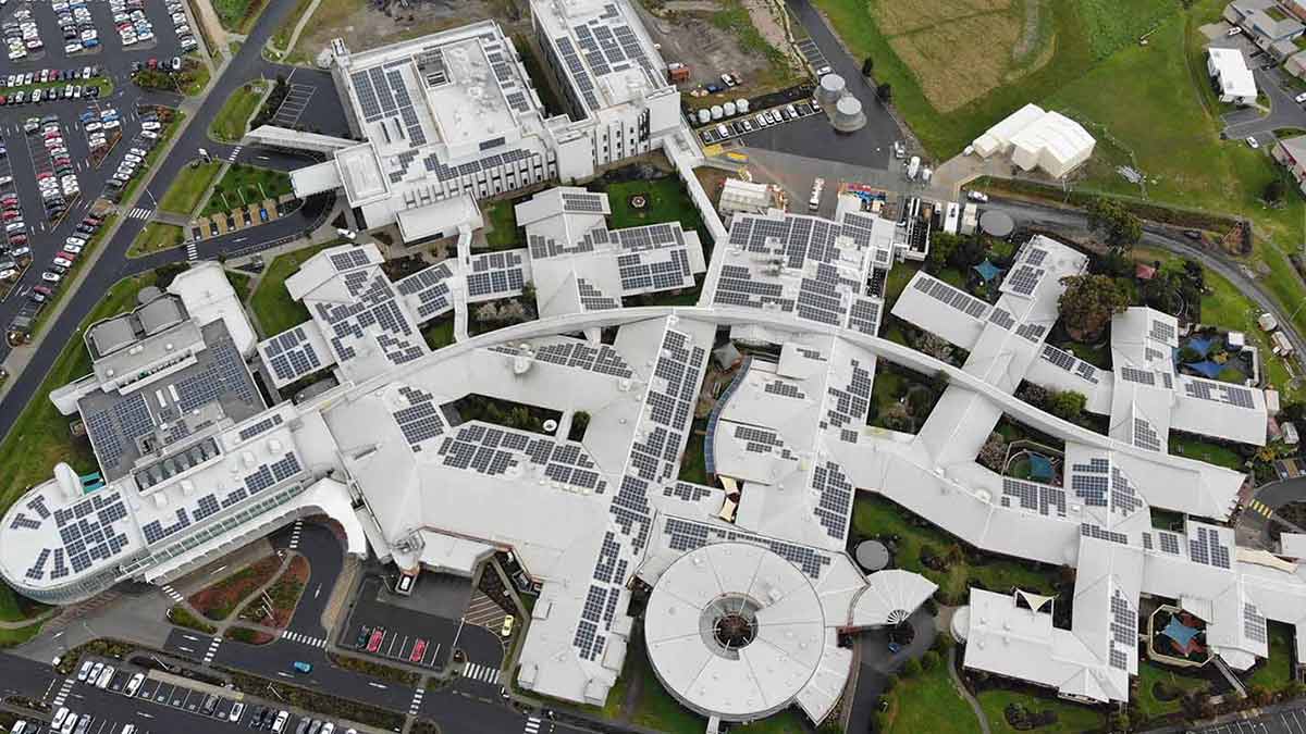 Aerial view of Latrobe Regional Hospital solar panels