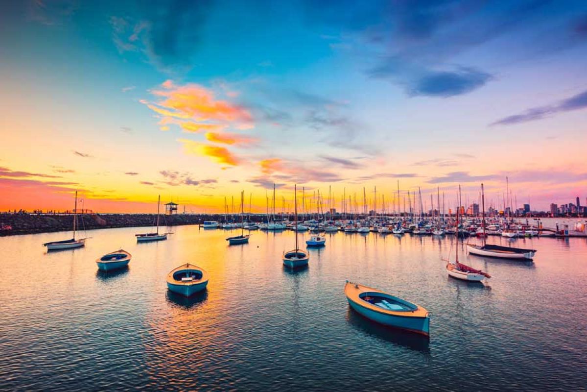 Boats at sunset in Melbourne