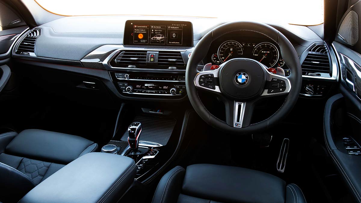 Interior driver's side view of the BMW X3 M Competition 2020