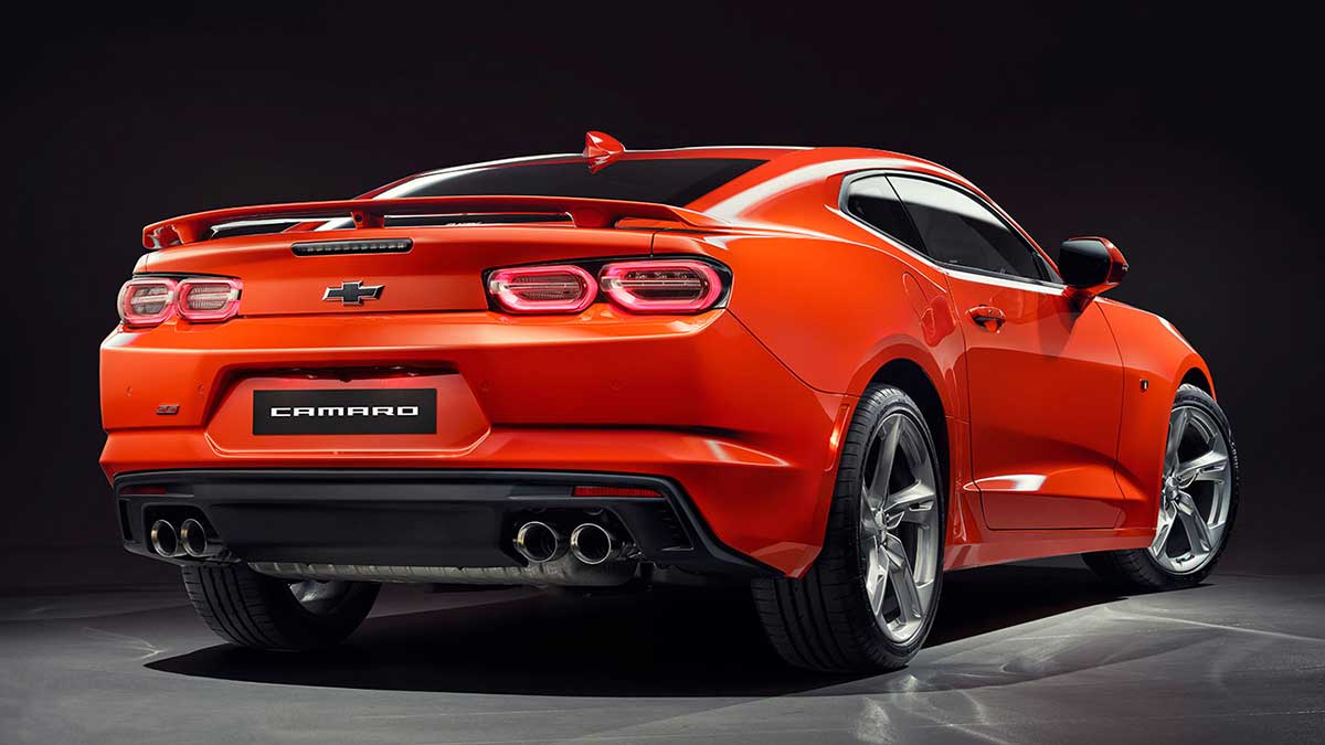 rear view of an orange 2019 Chevrolet Camaro