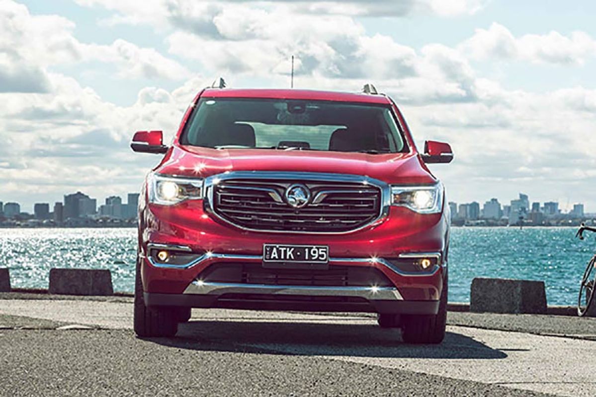 front view of a red Holden Acadia 2018