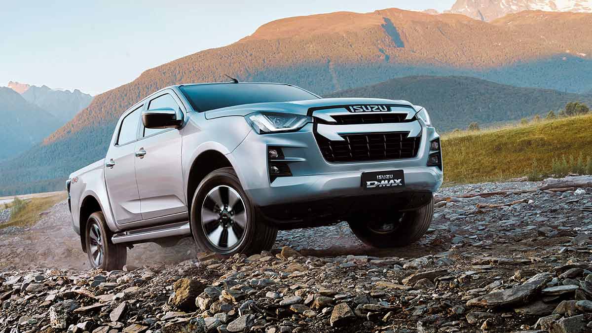 Isuzu off road on rocky road