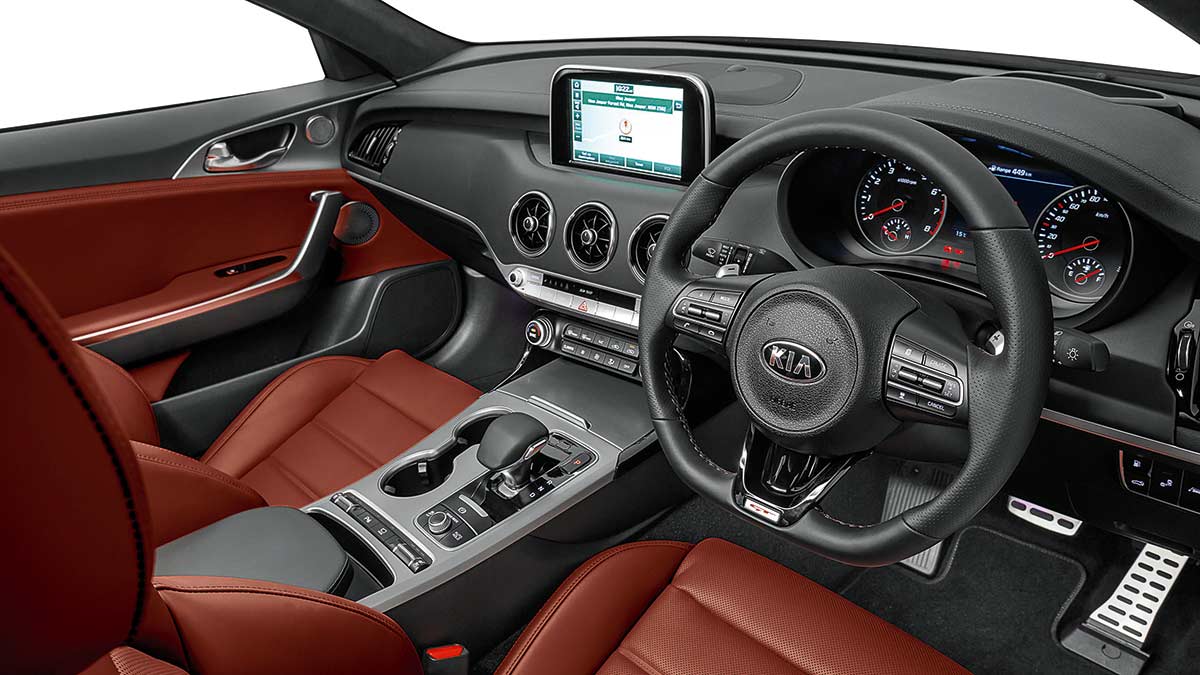 Kia Stinger 330 GT interior, dashboard and steering wheel