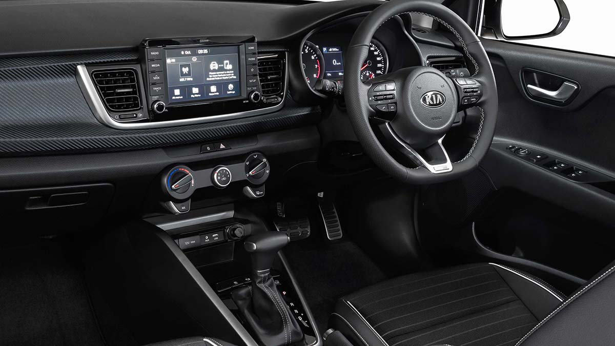 Kia Rio GT-Line's dash layout and steering wheel