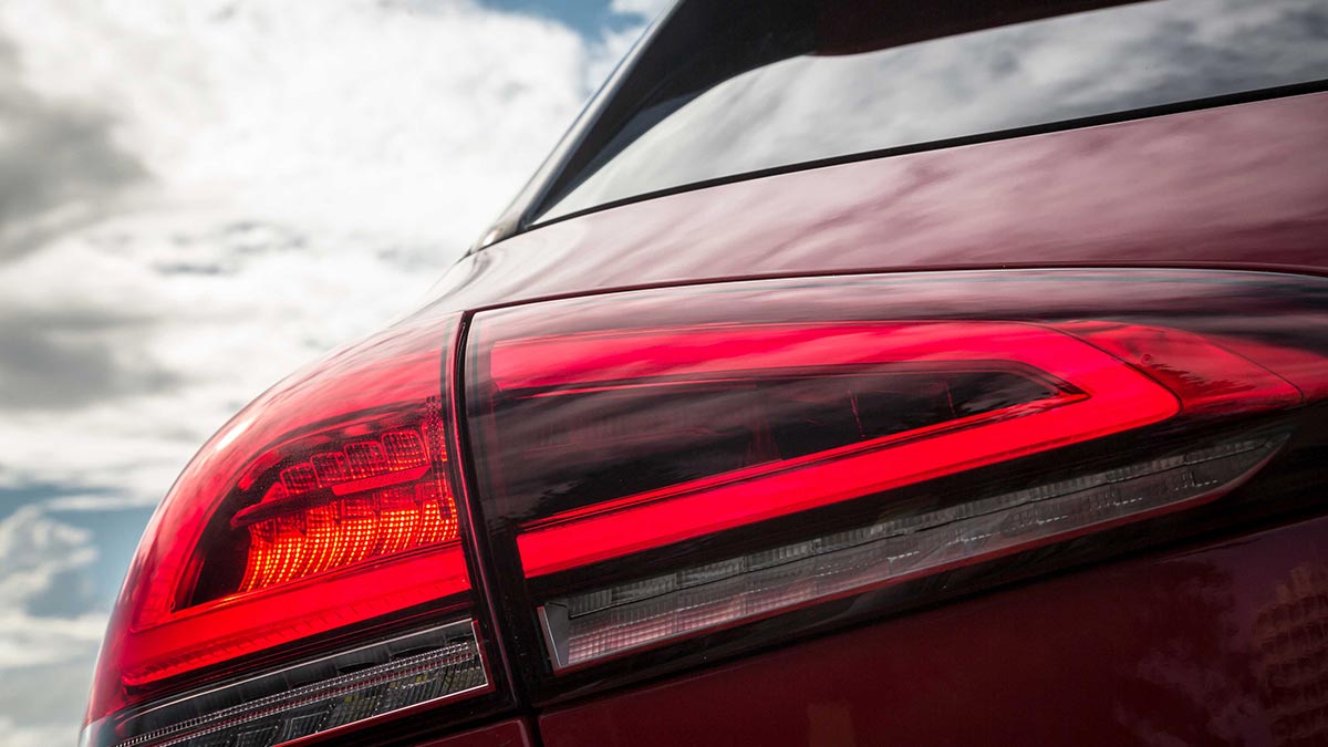 A red Mercedes-Benz A250 4Matic's taillight