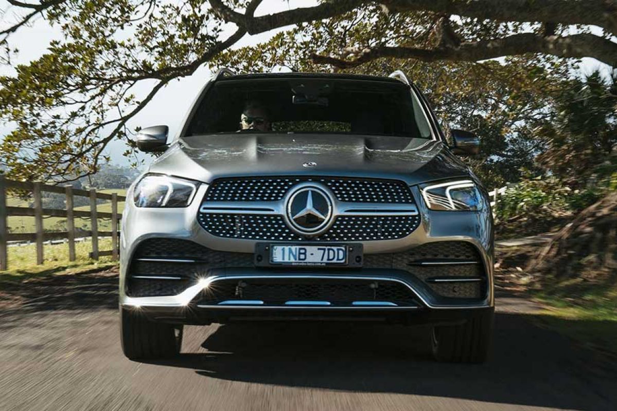 Front view of a grey Mercedes-Benz GLE300d