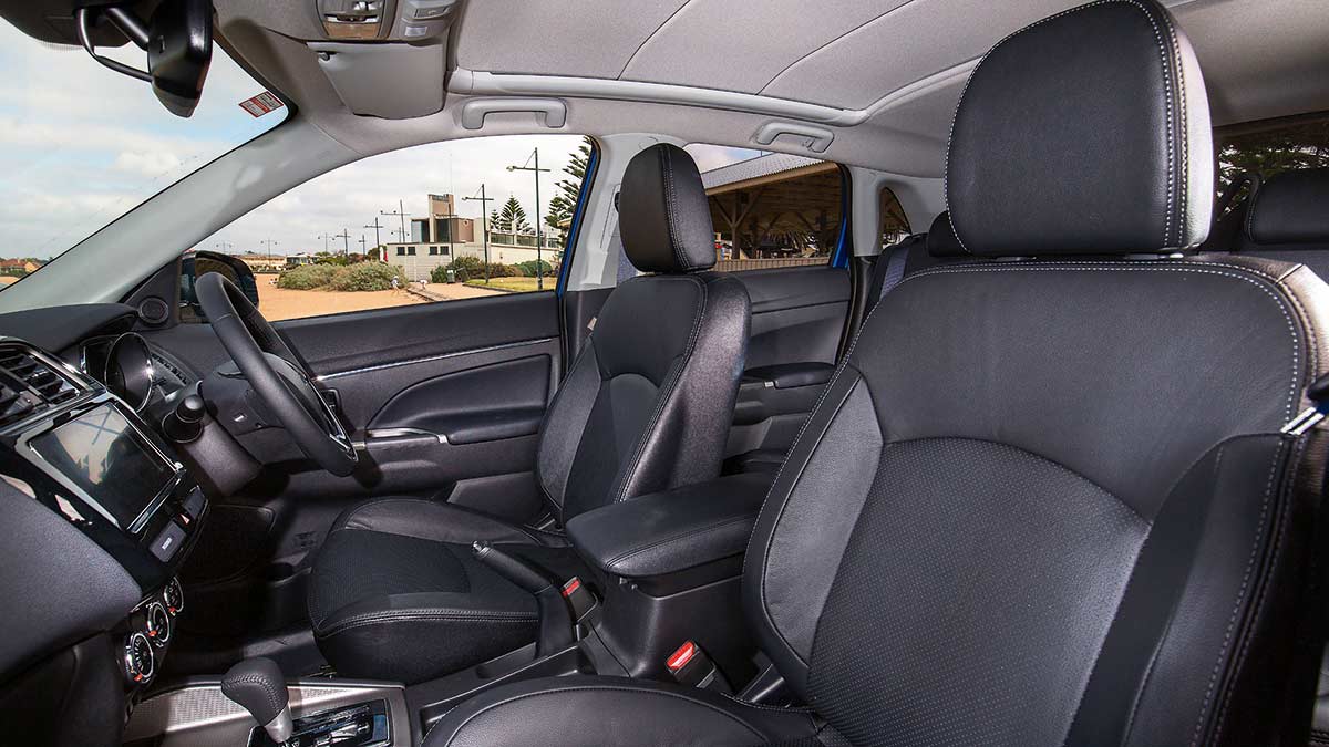 The Mitsubishi ASX XLS's front seats and dash layout