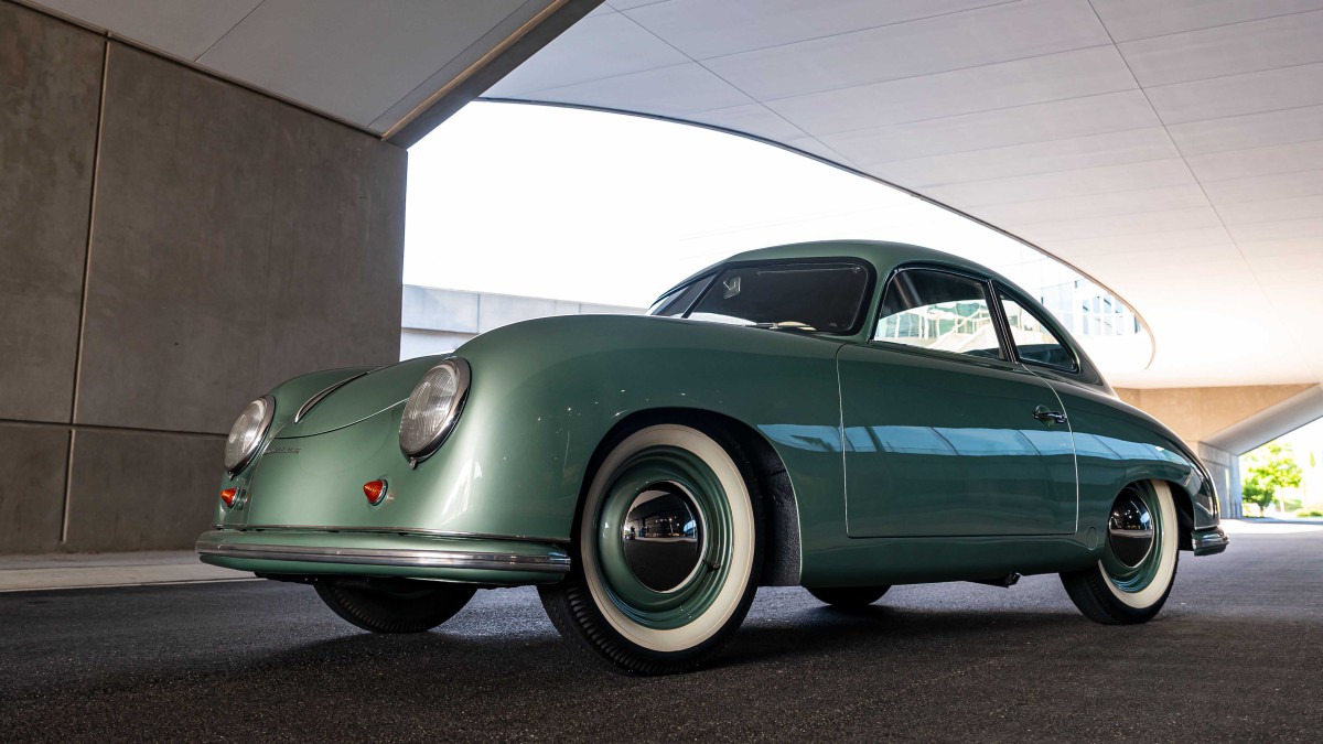 A green 1950s Porsche