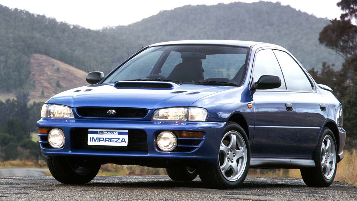 Blue Subaru WRX outdoors