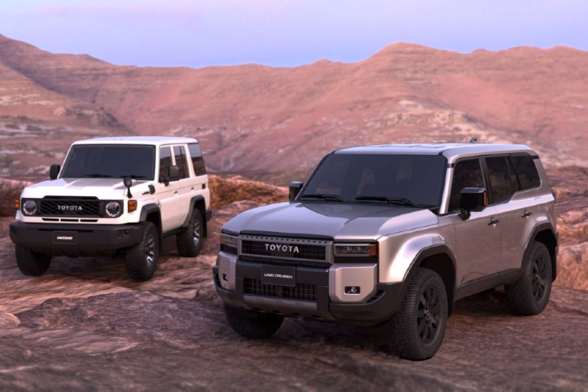 Three 2024 Toyota Landcruiser Prado vehicles on a desert plateau