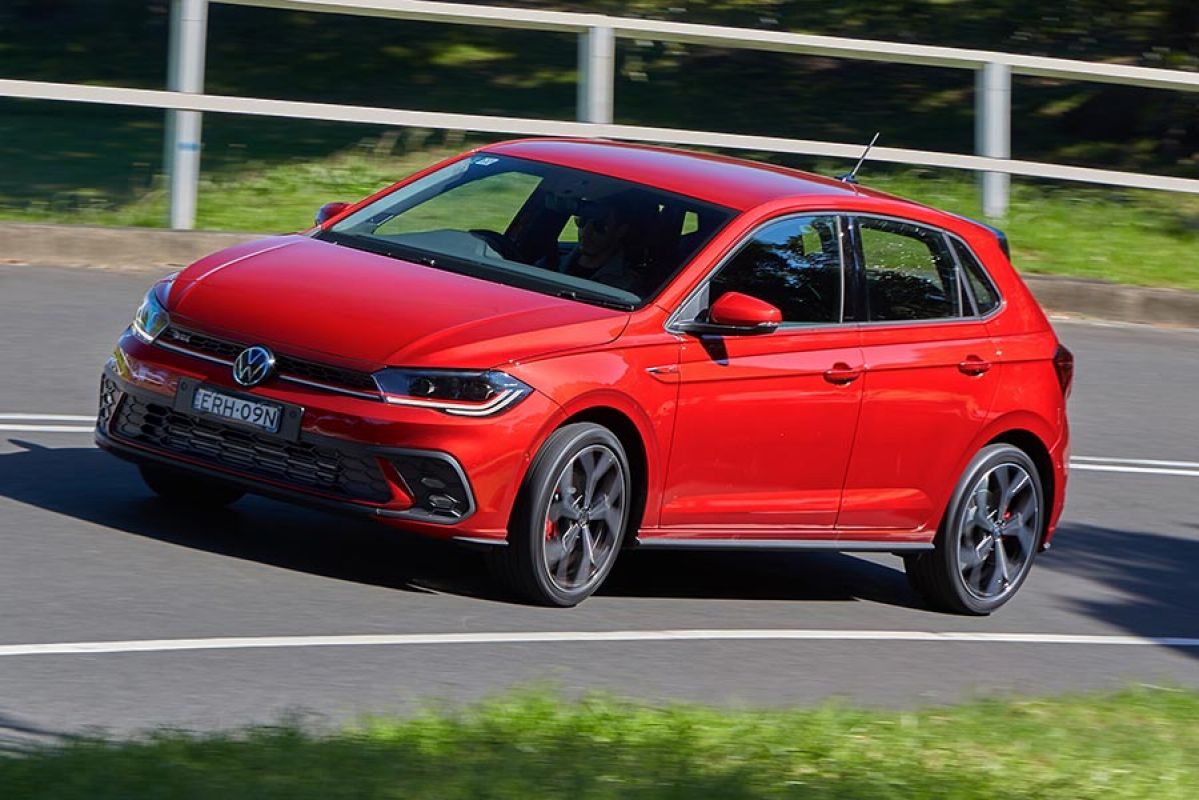 A red Volkswagen Polo GTI.