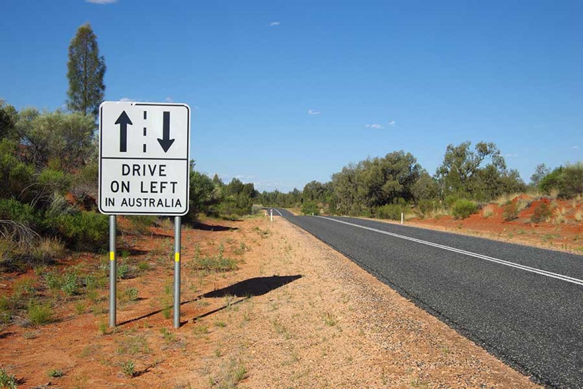 Left hand drive sign in Australia