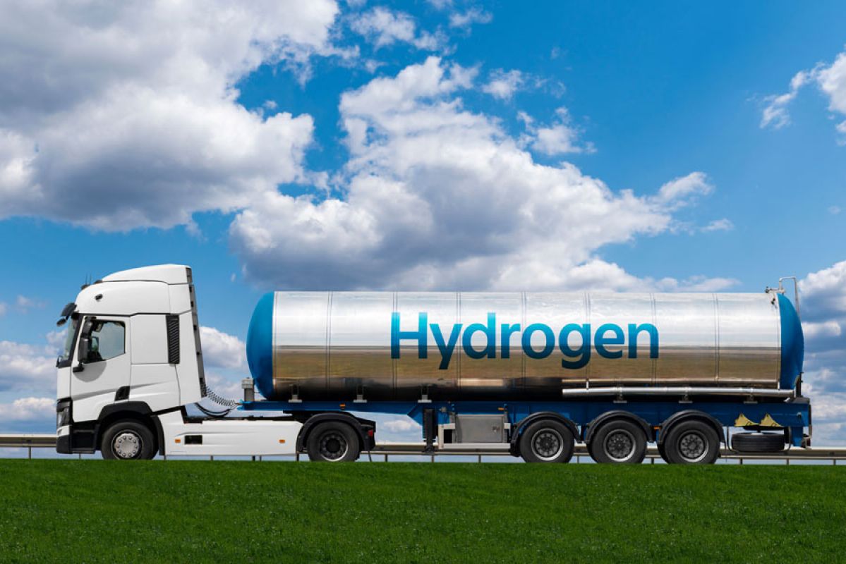 hydrogen truck driving on road