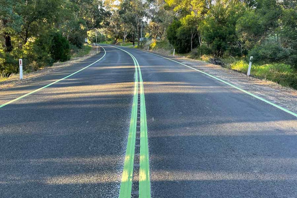 Photoluminescent line markings in Victoria.