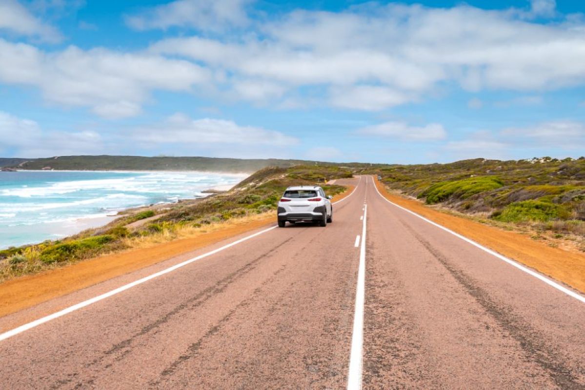 car driving on an Australian coastal road