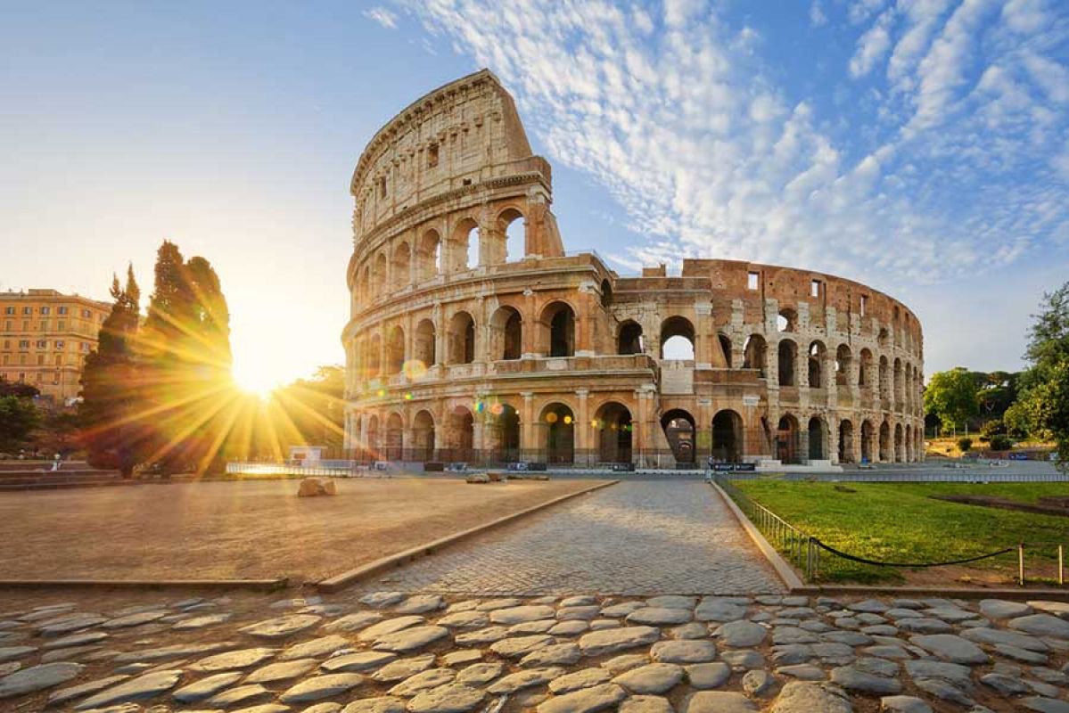 Colosseum in Rome, Italy, bathed in sunlight