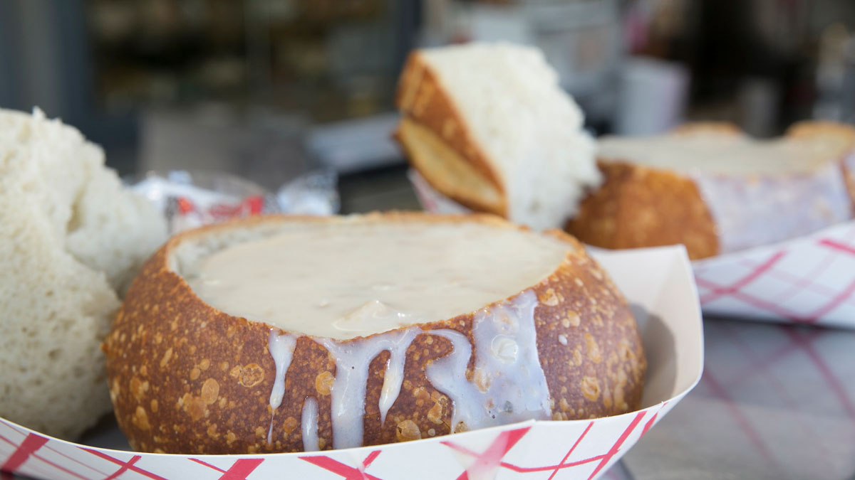 bread bowl of clam chowder.