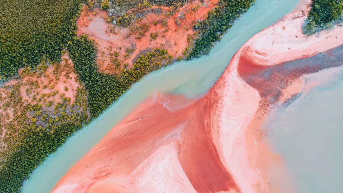 Aerial view of a beach at Tiwi Islands. 