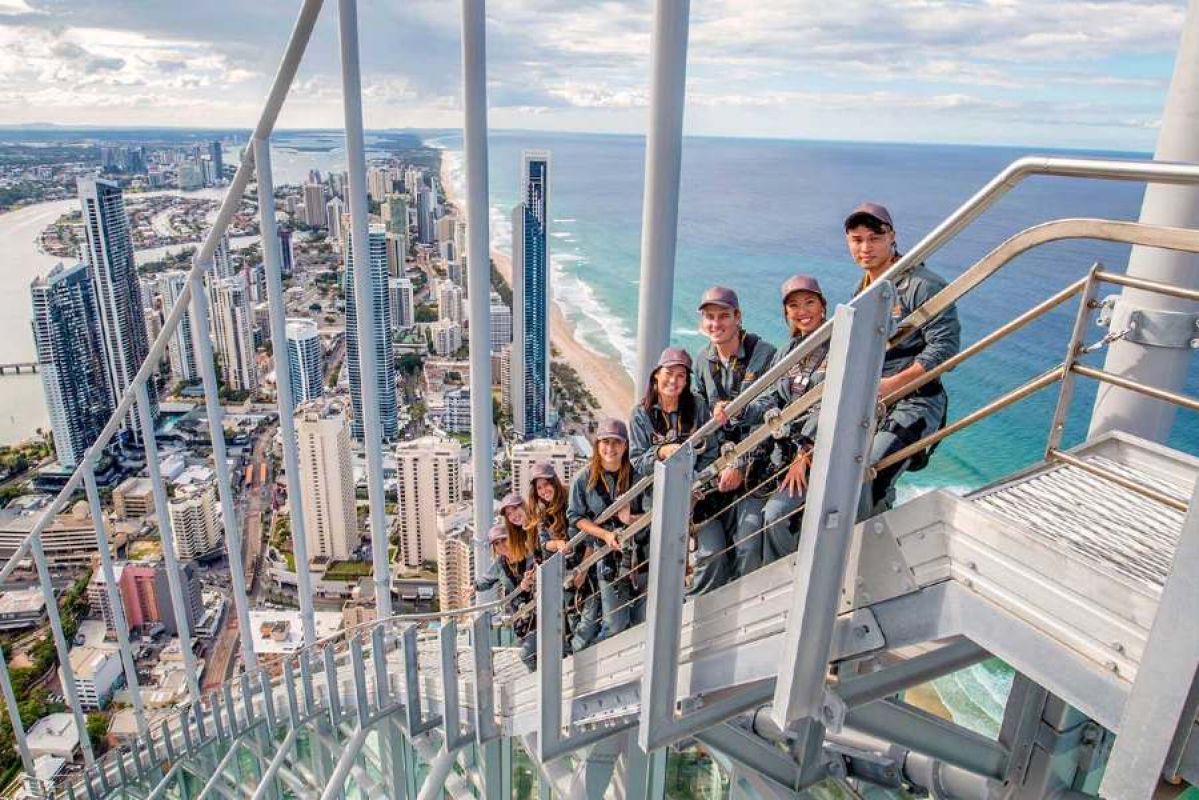 Group of people doing the SkyPoint Climb on the Gold Coast, Queensland