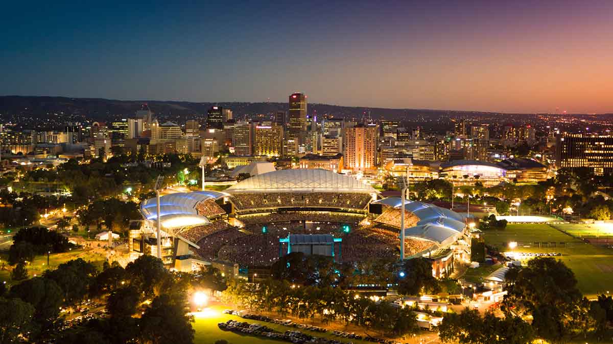 sports stadium under lights 