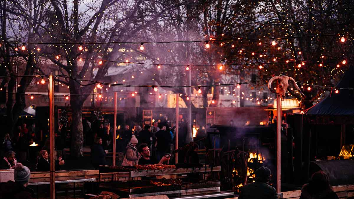 fairy lights on a frosty night