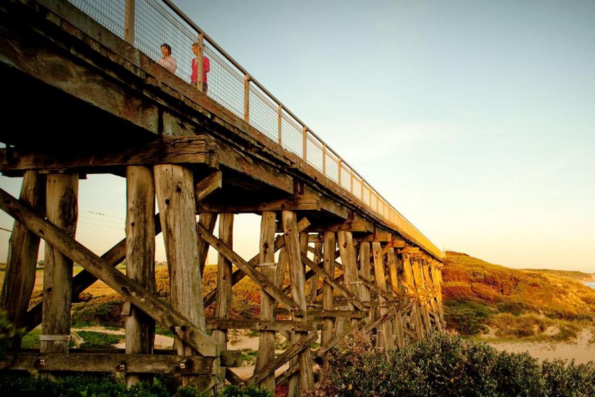 A wooden trestle bridge on the Bass Coast Rail Trail