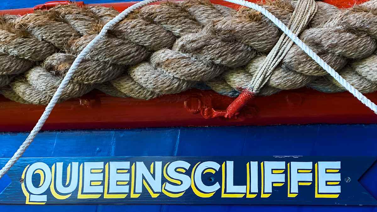 Close up of 'Queenscliffe' written on a lifeboat